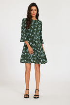 Floral Print Frill Detail Mini Dress In Green