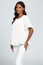 Frill Detail Short Sleeves Top In White