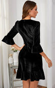 Velvet Frill Detail Mini Dress In Black