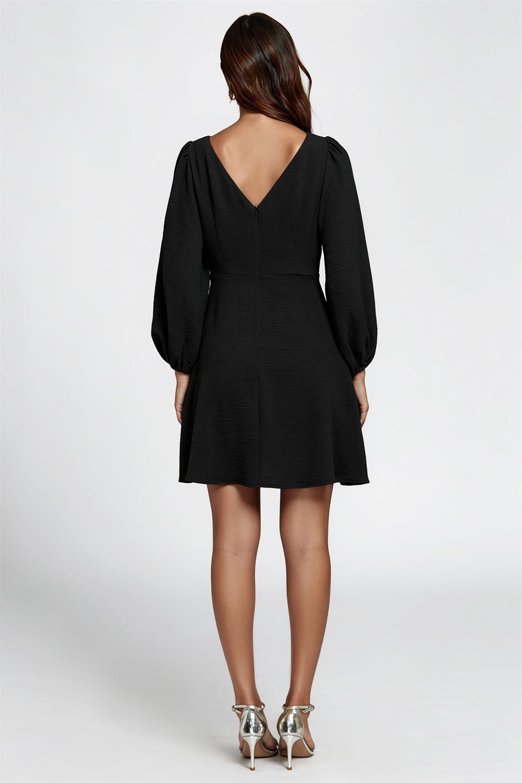 Back V Neck Mini Dress In Black