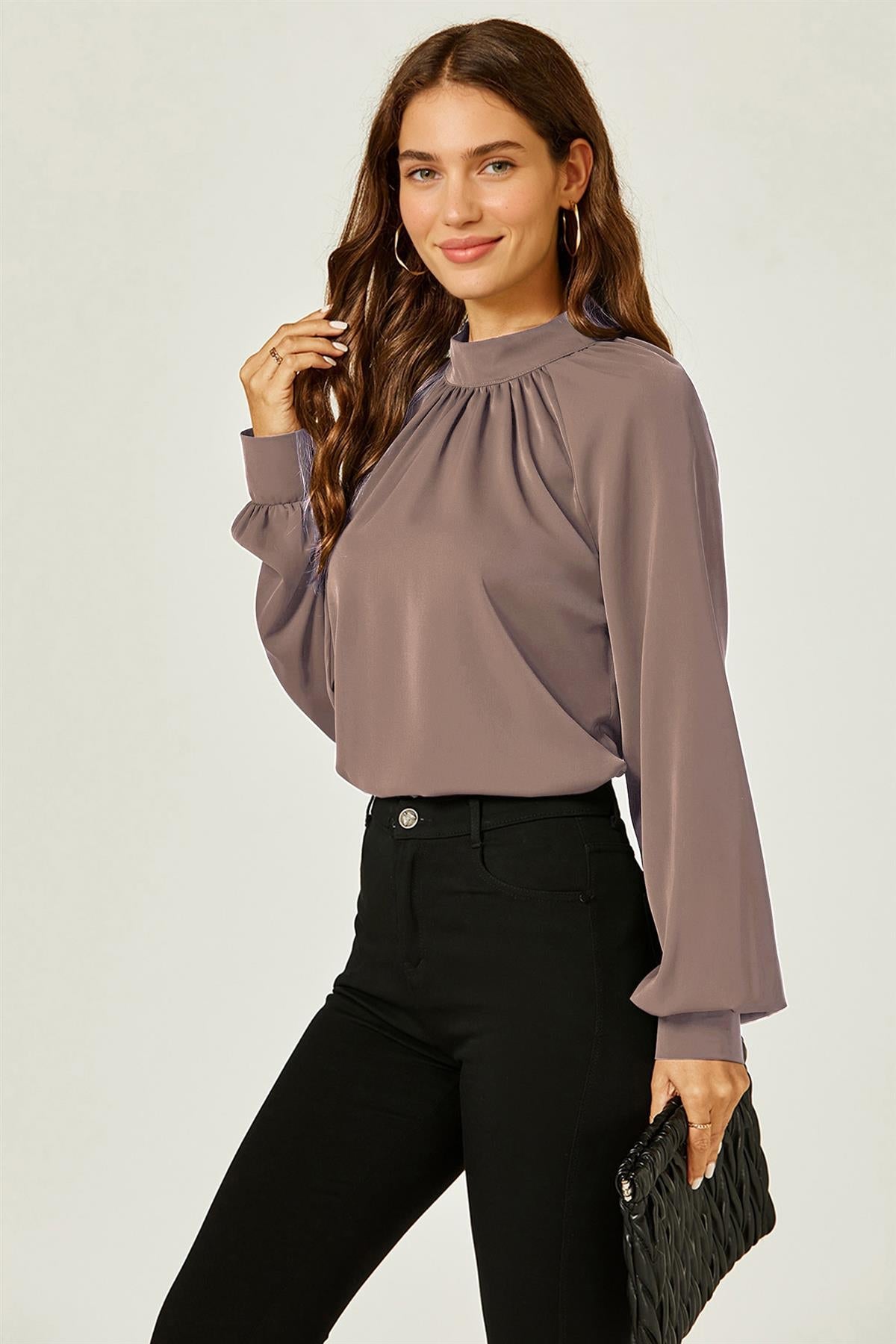 Halter Neck Blouse Top In Taupe Brown