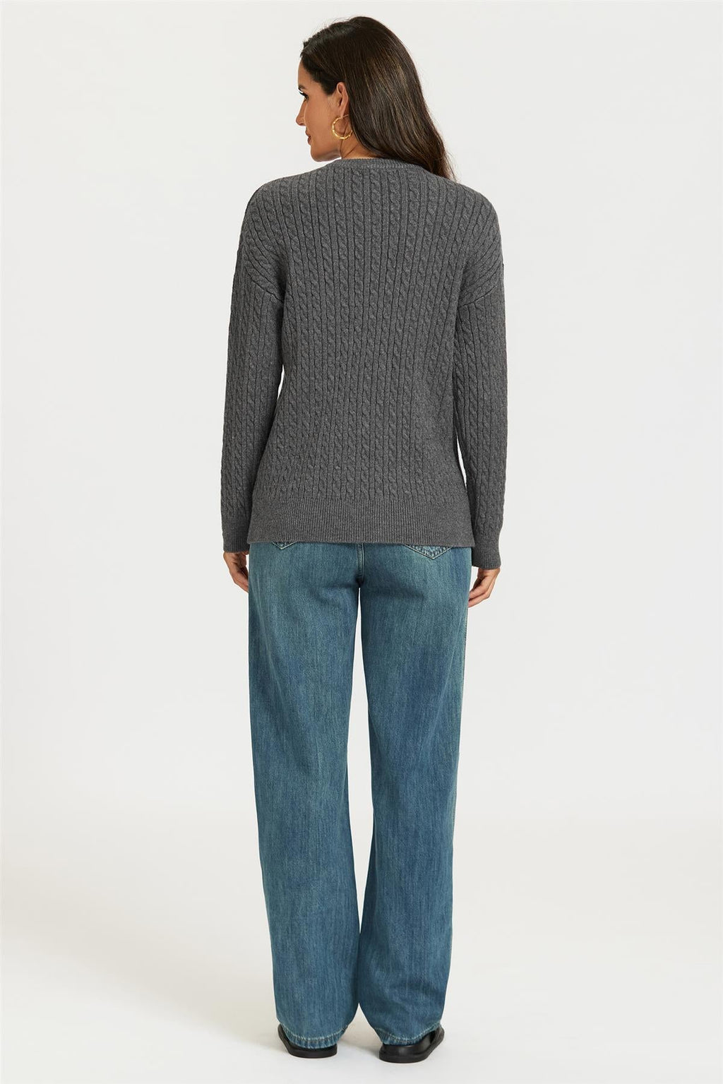 Smiley Face Embroidery Jumper Top In Dark Grey