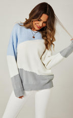 Relaxed Grey & White Block Colour Jumper Top In Blue