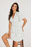 Dot Print Short Sleeve Mini Dress In White