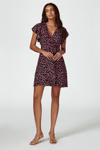 Floral Print Wrap Top Dress In Black