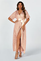 Wrap Style Sequin Maxi Dress In Gold