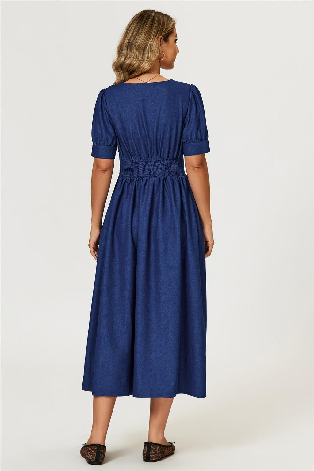 Denim Midi Dress In Blue