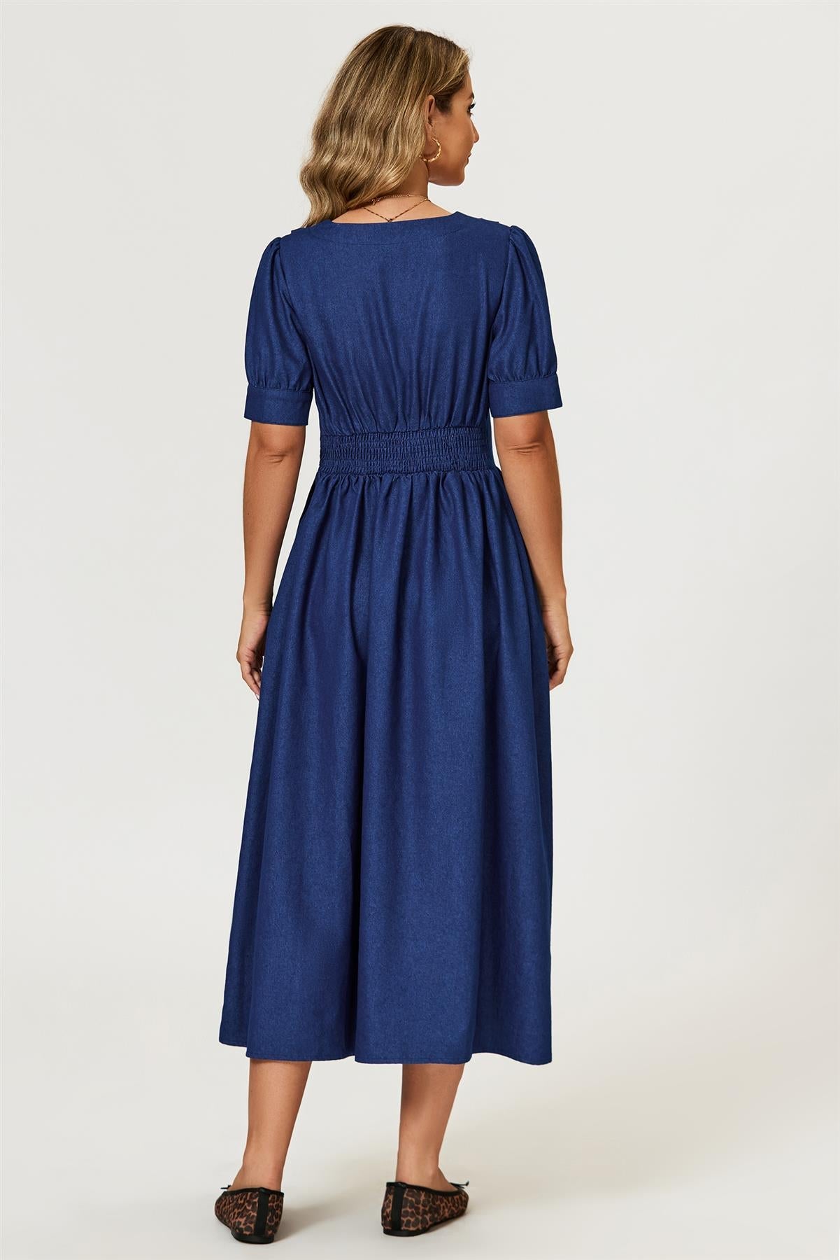 Denim Midi Dress In Blue