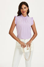 Frill Trim Sleeve Frill Neck Blouse Top In Light Purple