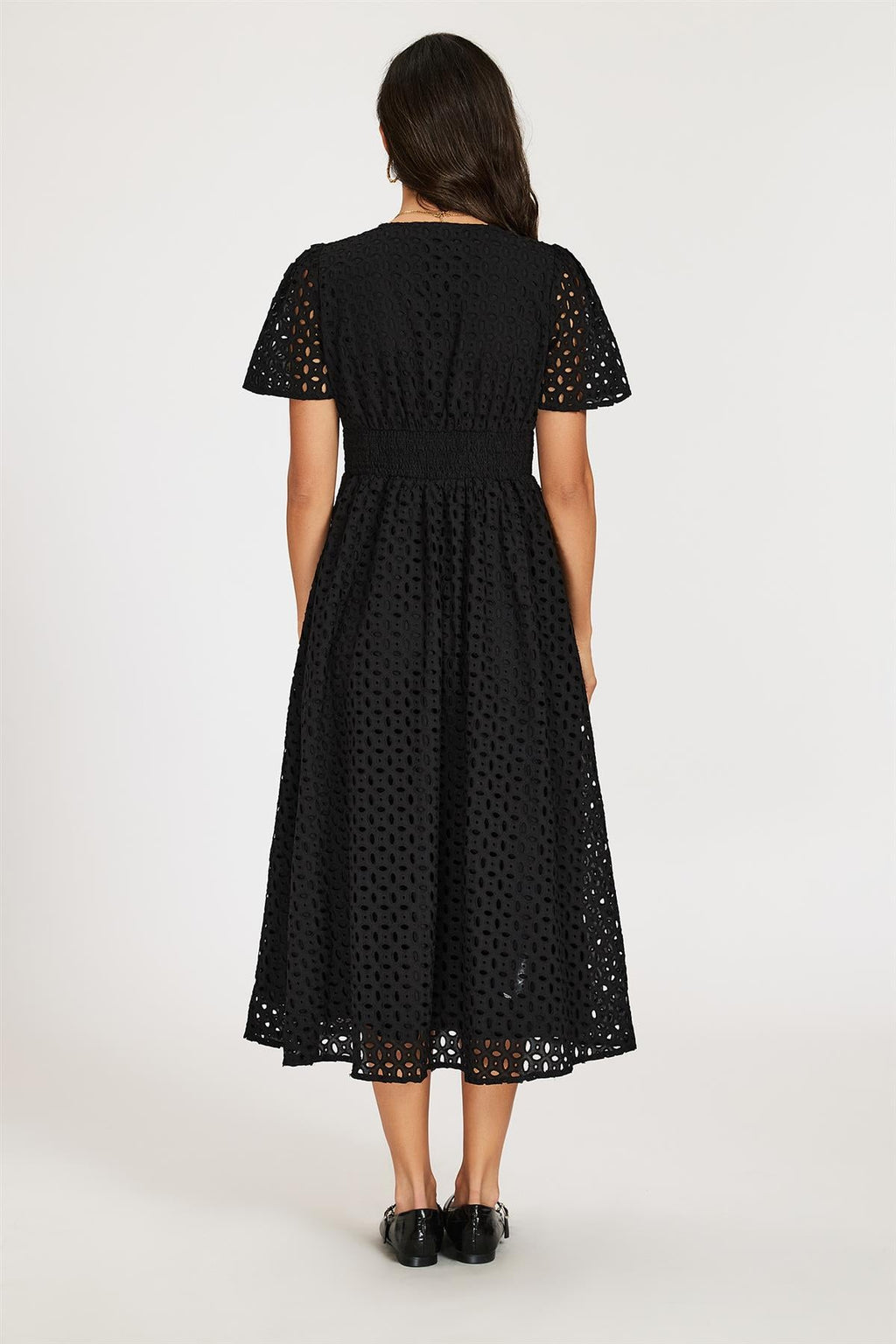 Broderie Anglaise Midi Dress In Black