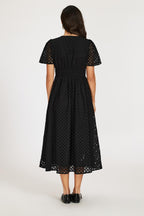Broderie Anglaise Midi Dress In Black