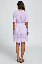 V Neck Lace Mini Dress In Purple