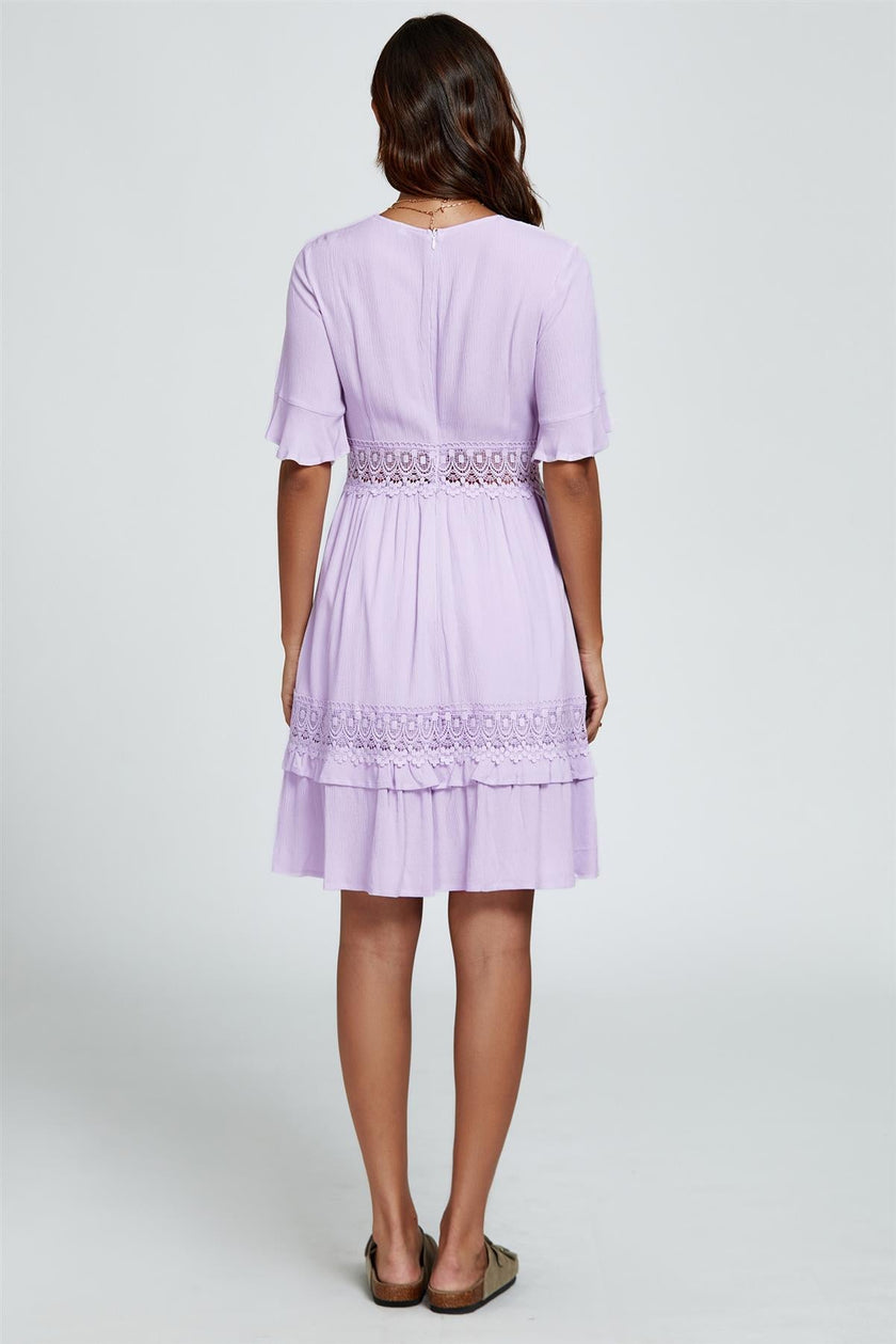 V Neck Lace Mini Dress In Purple