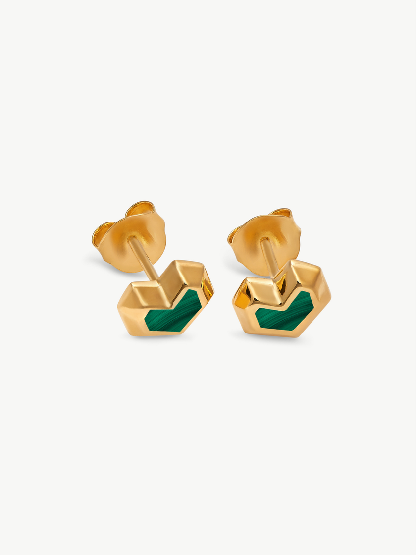 Gold plated Malachite stud earrings - Daryl | No More Nobody