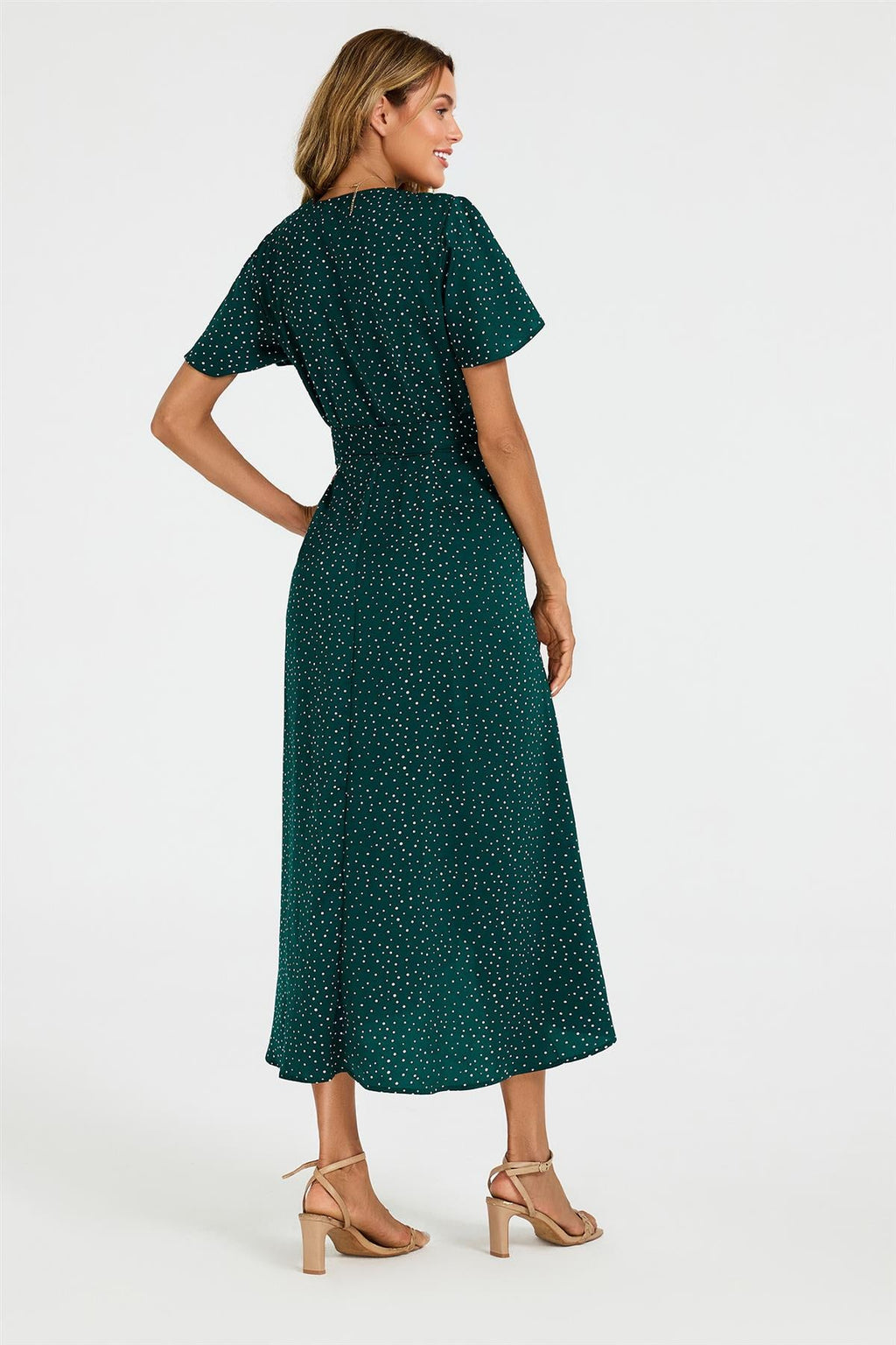 Polka Dot Print Wrap Dress In Green