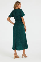 Polka Dot Print Wrap Dress In Green