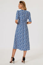 Floral Print Button Front Midi Dress In Blue