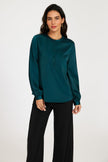 Long Sleeve Satin Blouse Top In Teal