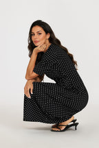 Dot Print Short Sleeve Jersey Jumpsuit In Black