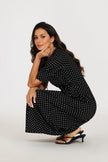 Dot Print Short Sleeve Jersey Jumpsuit In Black