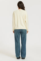 Heart Embroidered Knit Jumper Top In Cream