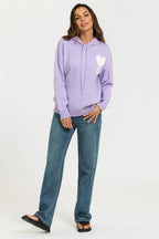 Heart & Q Pattern Knitted Hoodie In Purple