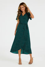 Polka Dot Print Wrap Dress In Green