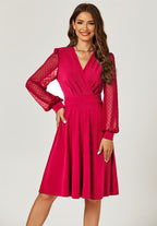 Long Chiffon Sleeve Pleated Midi Dress In Wine