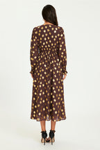 Gold Foil Long Sleeve Maxi Dress In Brown
