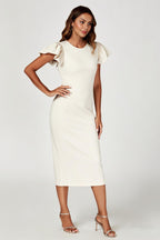Volume Sleeve Bodycon Midi Dress In Off White