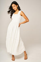 Lace Detail Tiered Maxi Dress In White