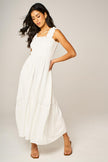 Lace Detail Tiered Maxi Dress In White