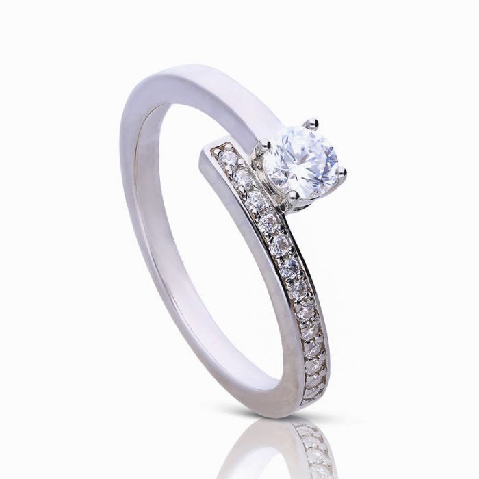 Diamonfire Half Pave Ring with Claw Set Zirconia