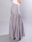 Gathered Maxi skirt Organic Grey check Linen – Hilda | No More Nobody
