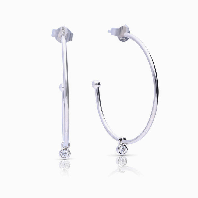Diamonfire Large 3/4 Hoop Earrings with Tiny Zirconia Charm