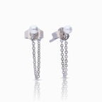 Diamonfire Shell Pearl Stud Earrings with Chain Drop