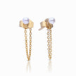 Diamonfire Shell Pearl Stud Earrings with Chain Drop