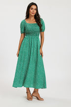 Floral Print Short Sleeve Midi Dress In Green