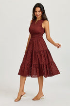 Sleeveless Broderie Anglaise Midi Dress In Rust