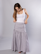 Gathered Maxi skirt Organic Grey check Linen – Hilda | No More Nobody