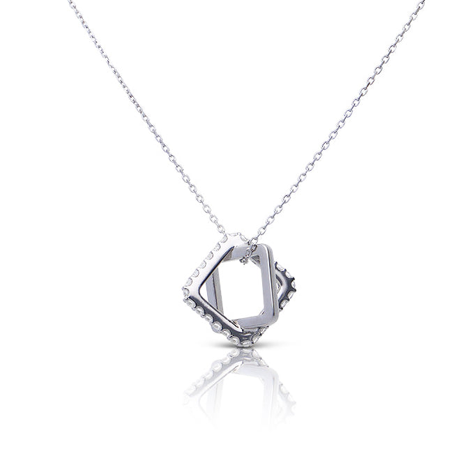 Diamonfire Interlinked Pave and Plain Square Necklace