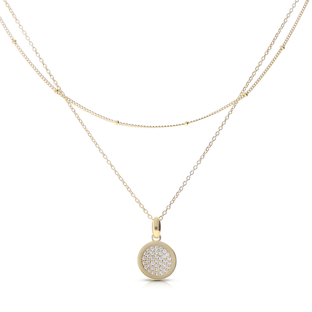 Diamonfire Layered Ball Chain Necklace with Pave Zirconia Pendant