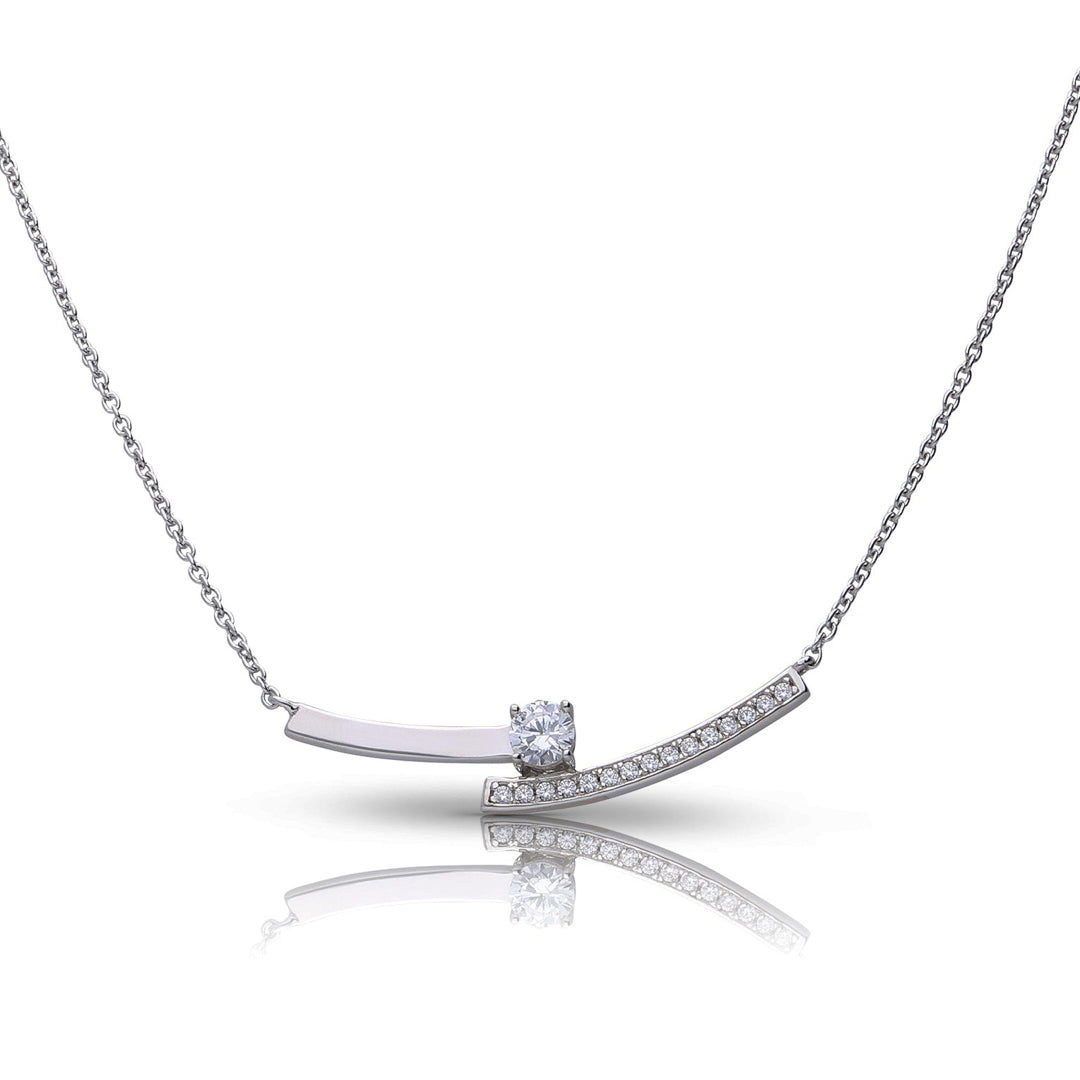 Diamonfire Plain and Pave Bar Necklace