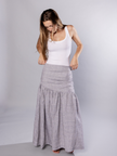 Gathered Maxi skirt Organic Grey check Linen – Hilda | No More Nobody