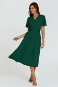 Angel Sleeve Jersey Midi Dress In Dark Green