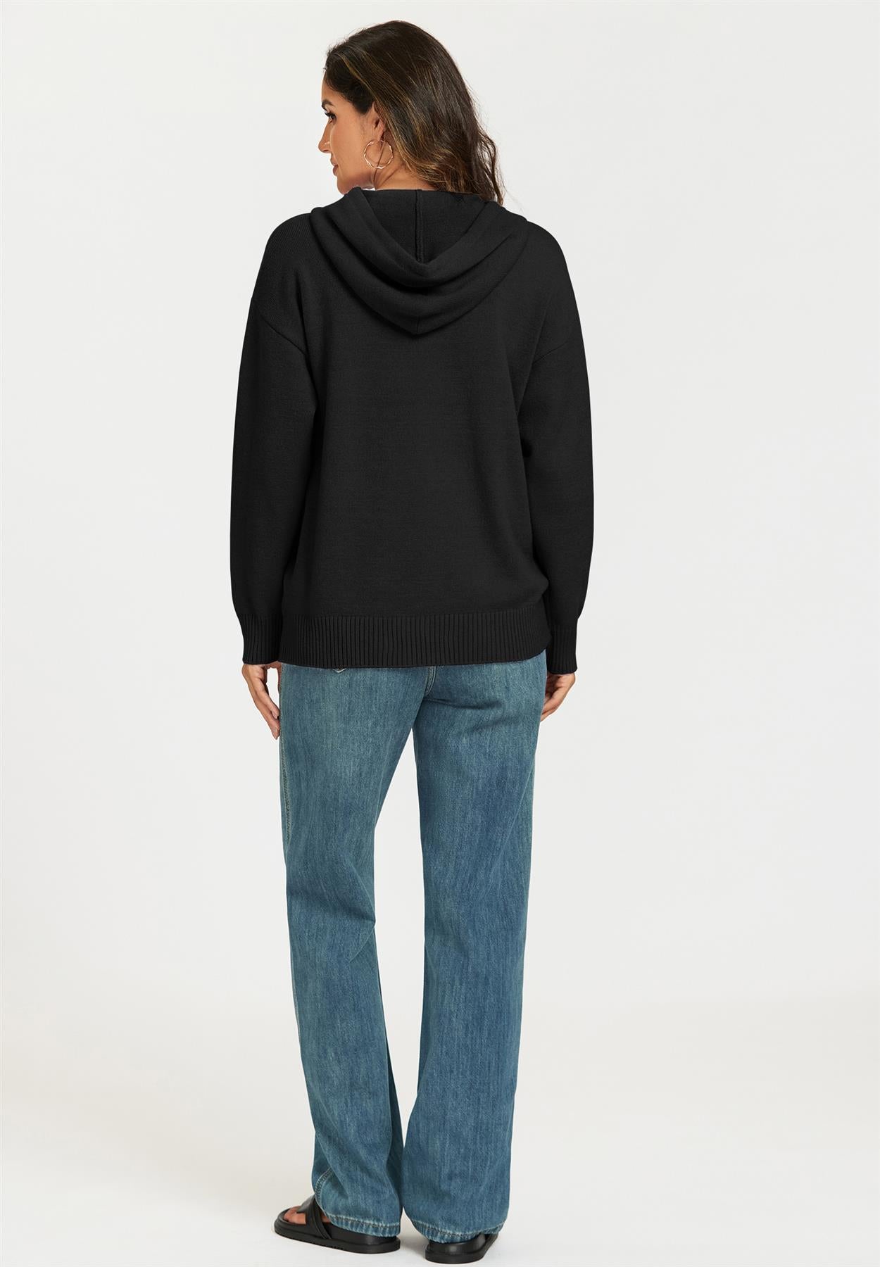 Heart & Q word knitted hoodie In Black