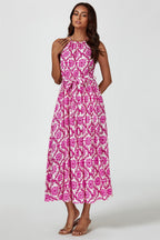 Floral Print Tie Halterneck Maxi Dress In Pink