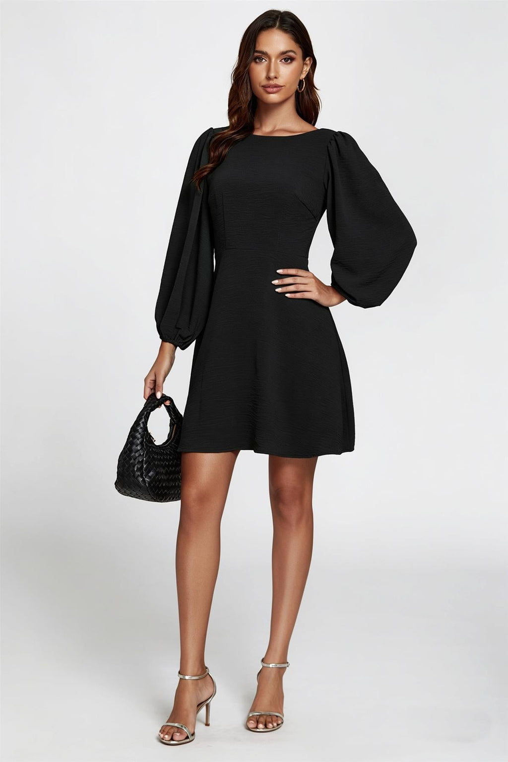 Back V Neck Mini Dress In Black