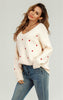 Embroidery Red Heart V Neck Jumper In Cream