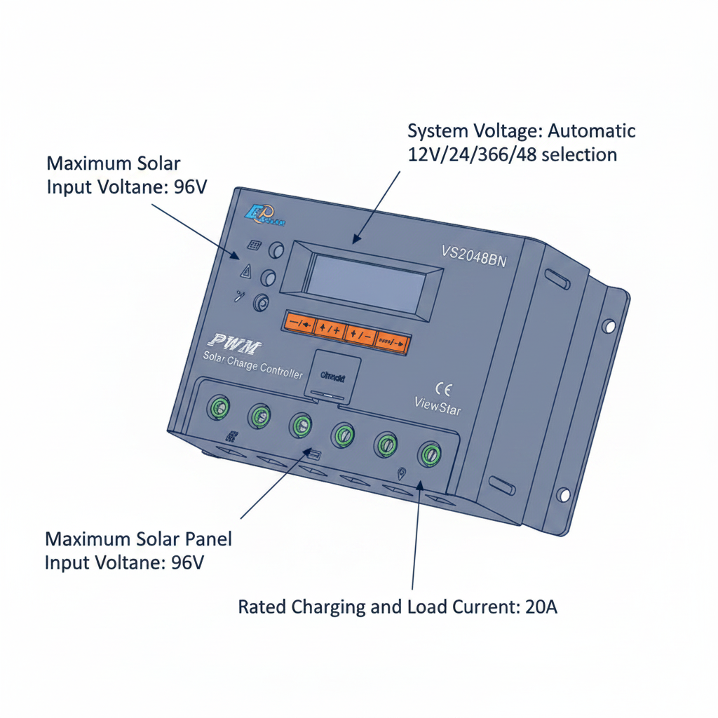 20A solar charge controller/regulator with LCD display for 12V/24V/36V/48V battery